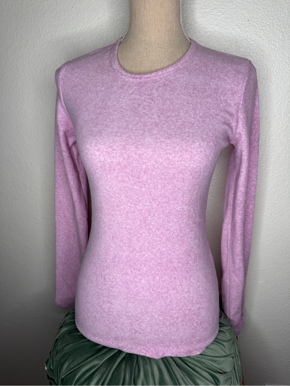 Cuddl Duds Heathered Pink Long Sleeve Crewneck Top